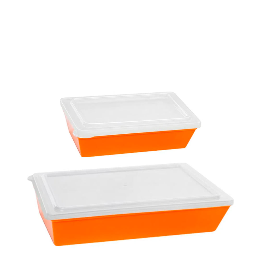 Kit Travessas Stillo Com Tampa 2 Peças Laranja em Polipropileno Linha Tropical VEM