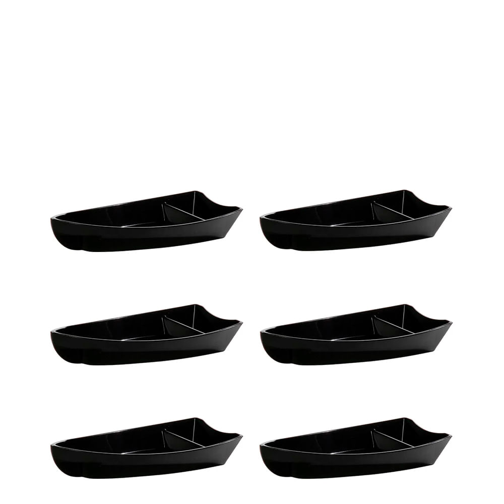 Conjunto de Barca Sushi 600ml 6 Peças Preto em Polipropileno Linha Tropical VEM