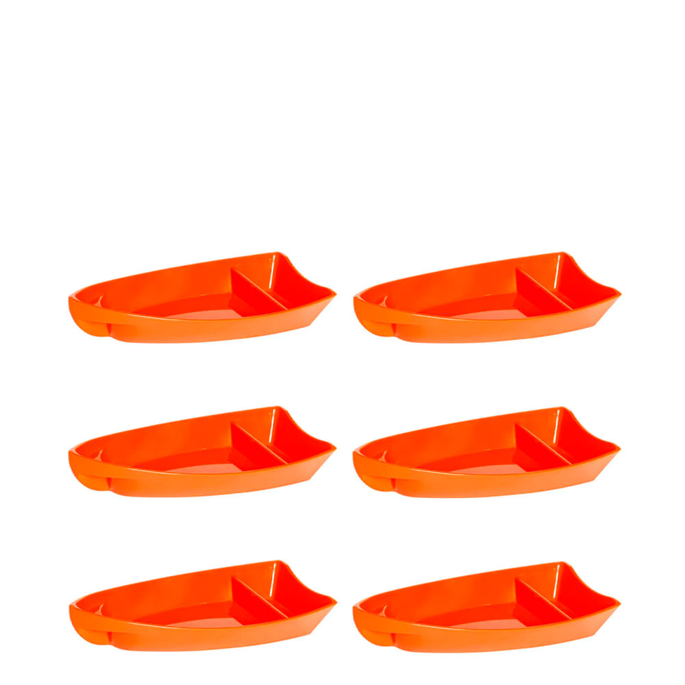 Conjunto de Barca Sushi 600ml 6 Peças Laranja em Polipropileno Linha Tropical VEM