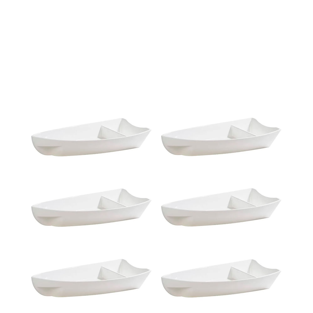 Conjunto de Barca Sushi 600ml 6 Peças Branco em Polipropileno Linha Tropical VEM