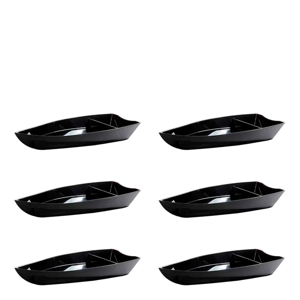 Conjunto de Barca Sushi 1L 6 Peças Preto em Polipropileno Linha Tropical VEM