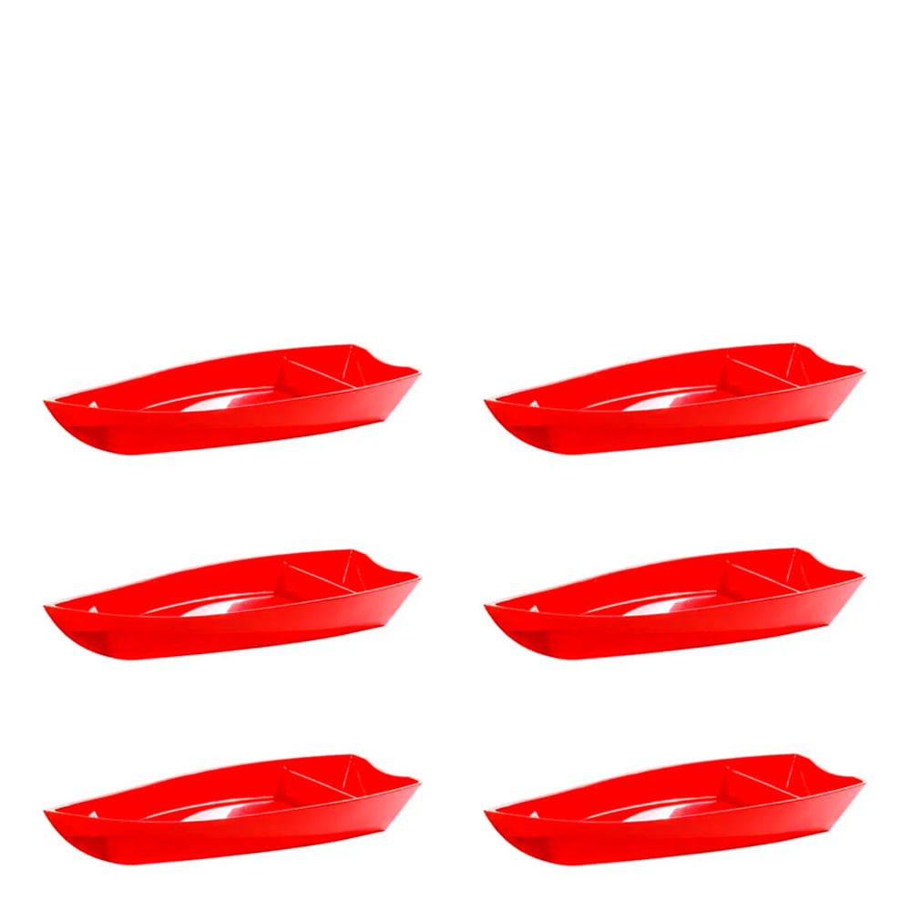 Conjunto de Barca Sushi 1L 6 Peças Vermelho em Polipropileno Linha Tropical VEM