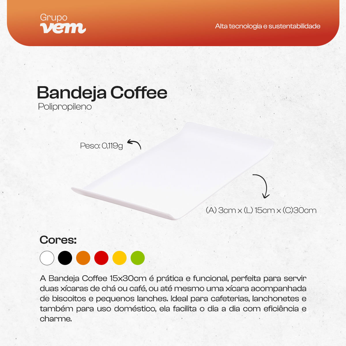 Bandeja Coffee Retangular 15x30 Branca em Polipropileno - Imagem 5
