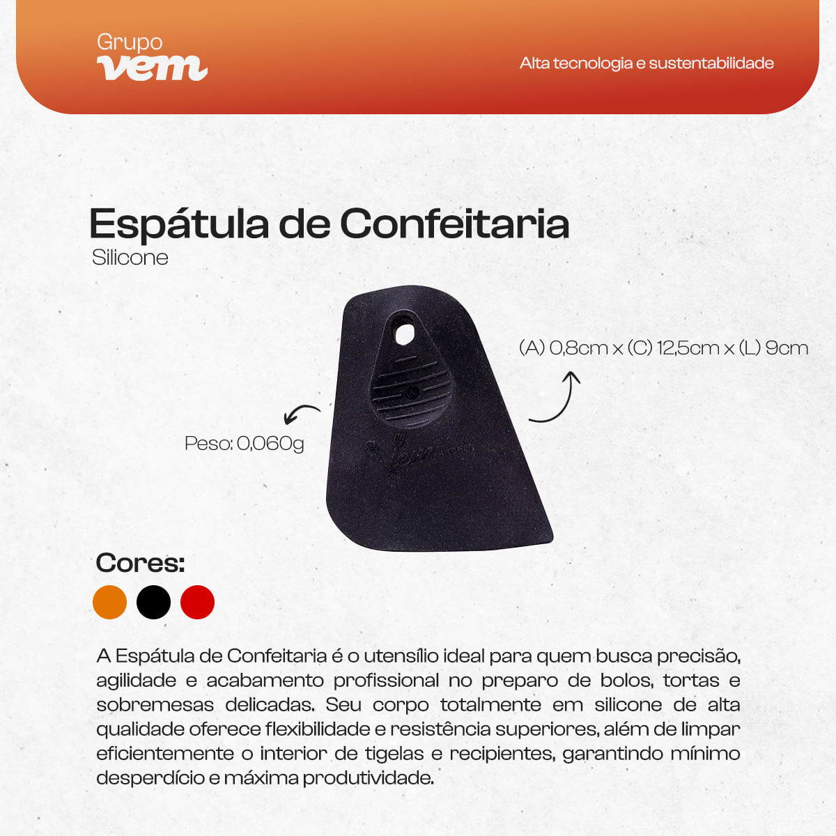 Espátula de Confeitaria 12,5x9cm Vermelha em Silicone - Imagem 7