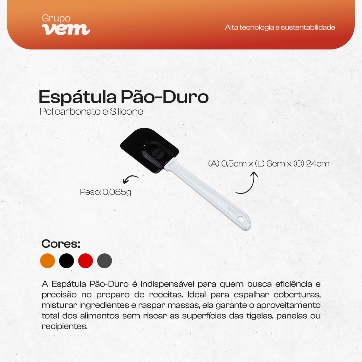 Espátula Pão-Duro 24cm Vermelha em Silicone - Imagem 4