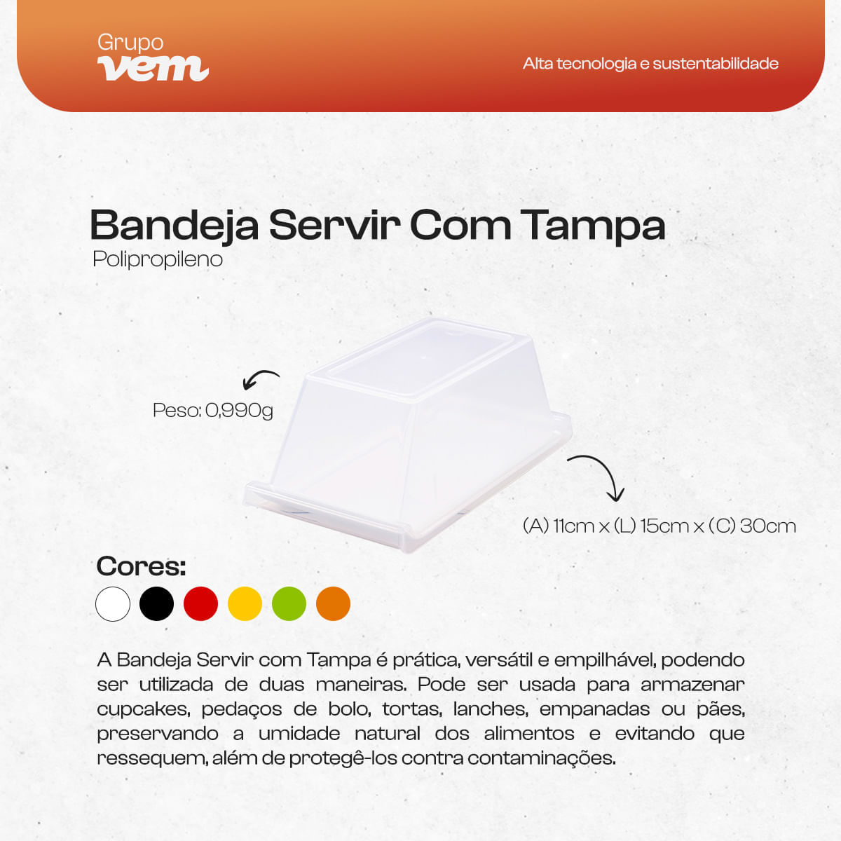 Bandeja Servir Retangular Com Tampa 15x30 Branca em Polipropileno - Imagem 6