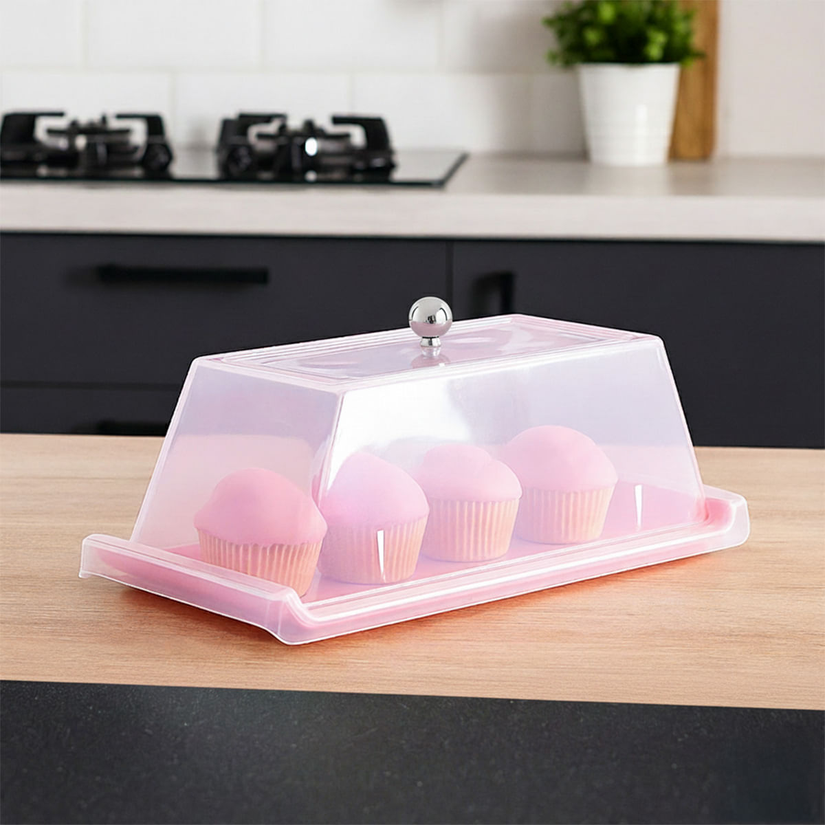 Bandeja Servir Retangular Com Tampa 15x30 Vermelha em Polipropileno - Imagem 2