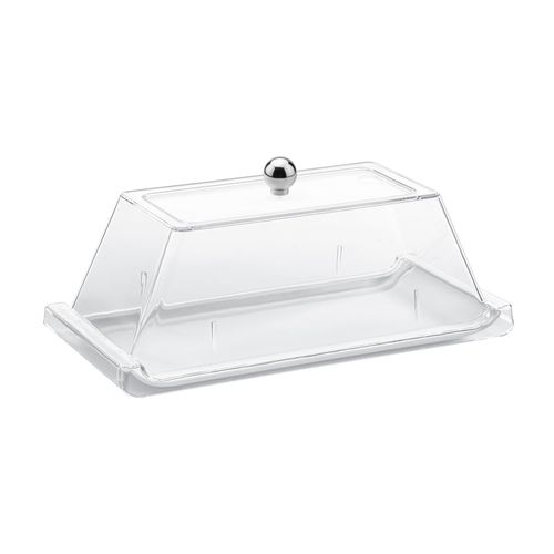 Bandeja Servir Retangular com Tampa 15x30cm Branca em Policarbonato – Linha Profissional Cook VEM