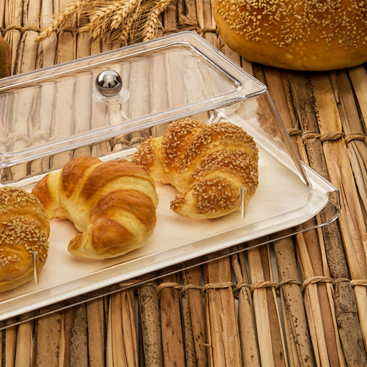 Bandeja Servir Retangular Com Tampa 15x30 Branca em Policarbonato - Imagem 2