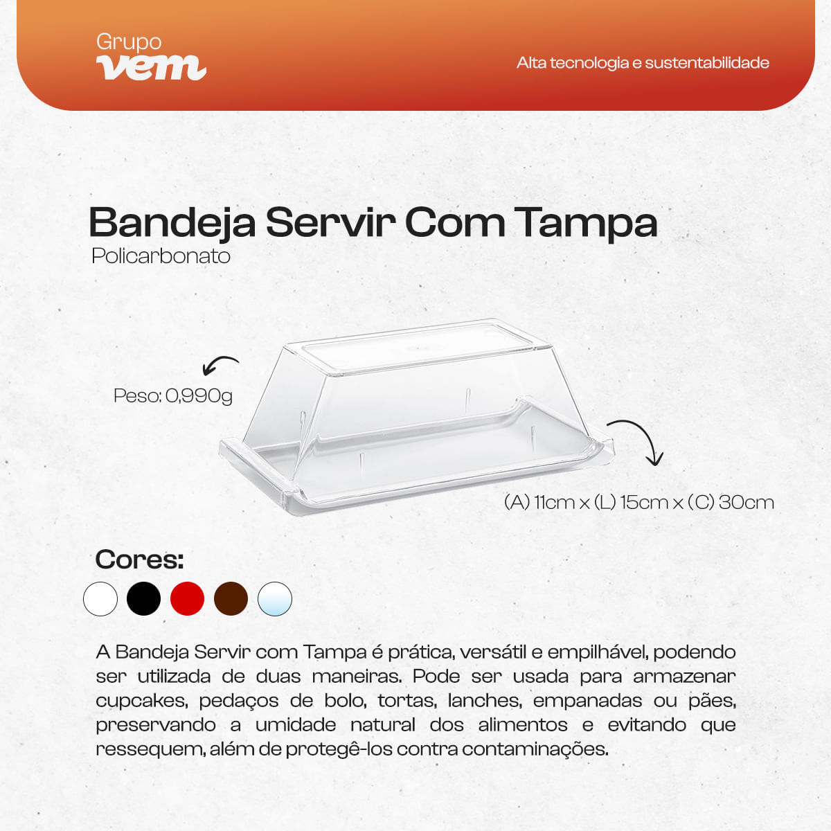 Bandeja Servir Retangular Com Tampa 15x30 Branca em Policarbonato - Imagem 5