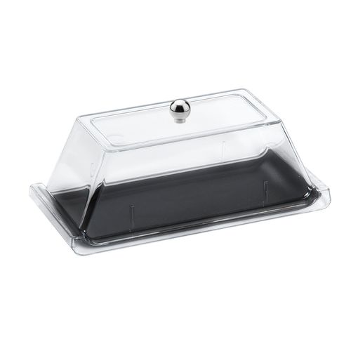 Bandeja Servir Retangular com Tampa 15x30cm Preta em Policarbonato – Linha Profissional Cook VEM