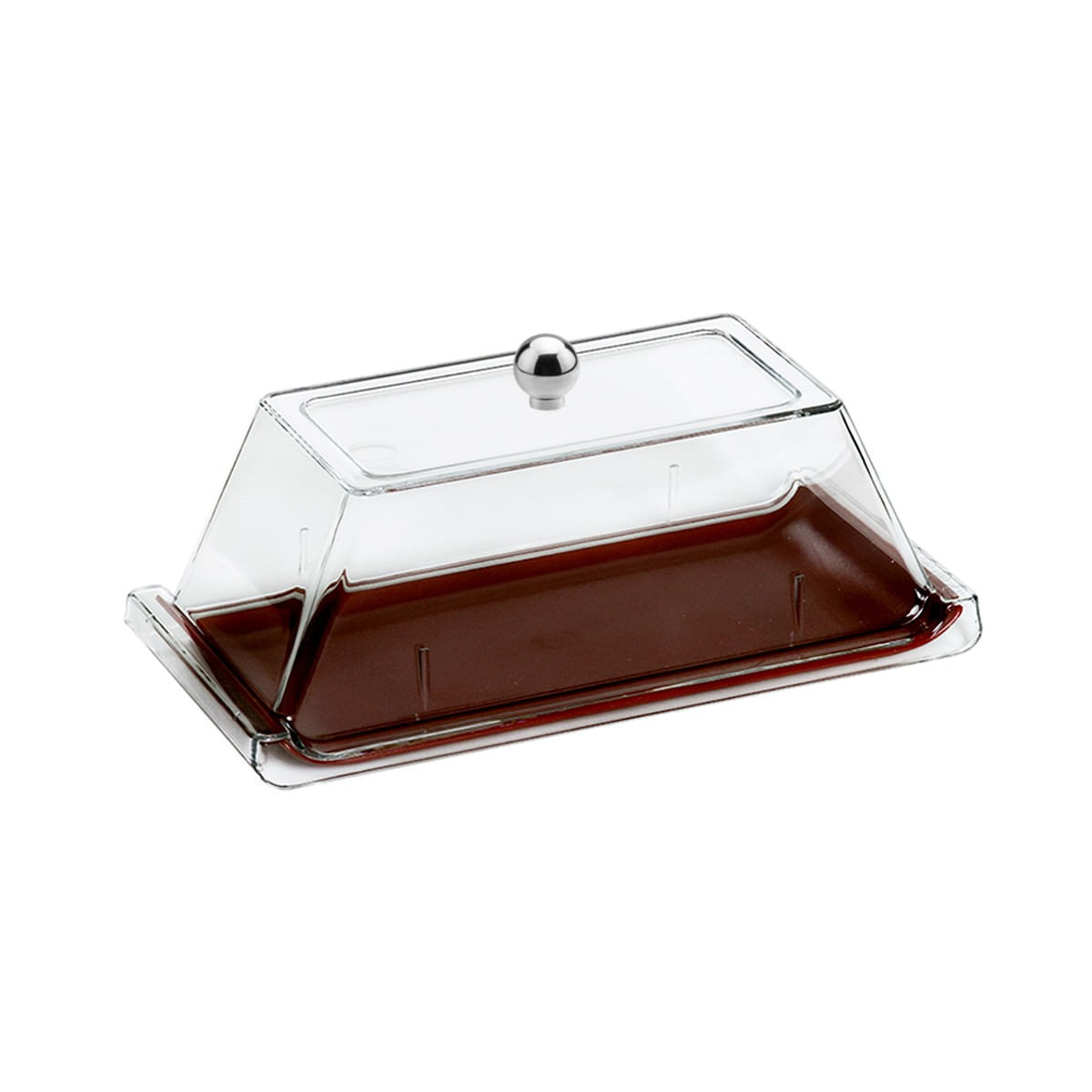 Bandeja Servir Retangular Com Tampa 15x30 Marrom em Policarbonato