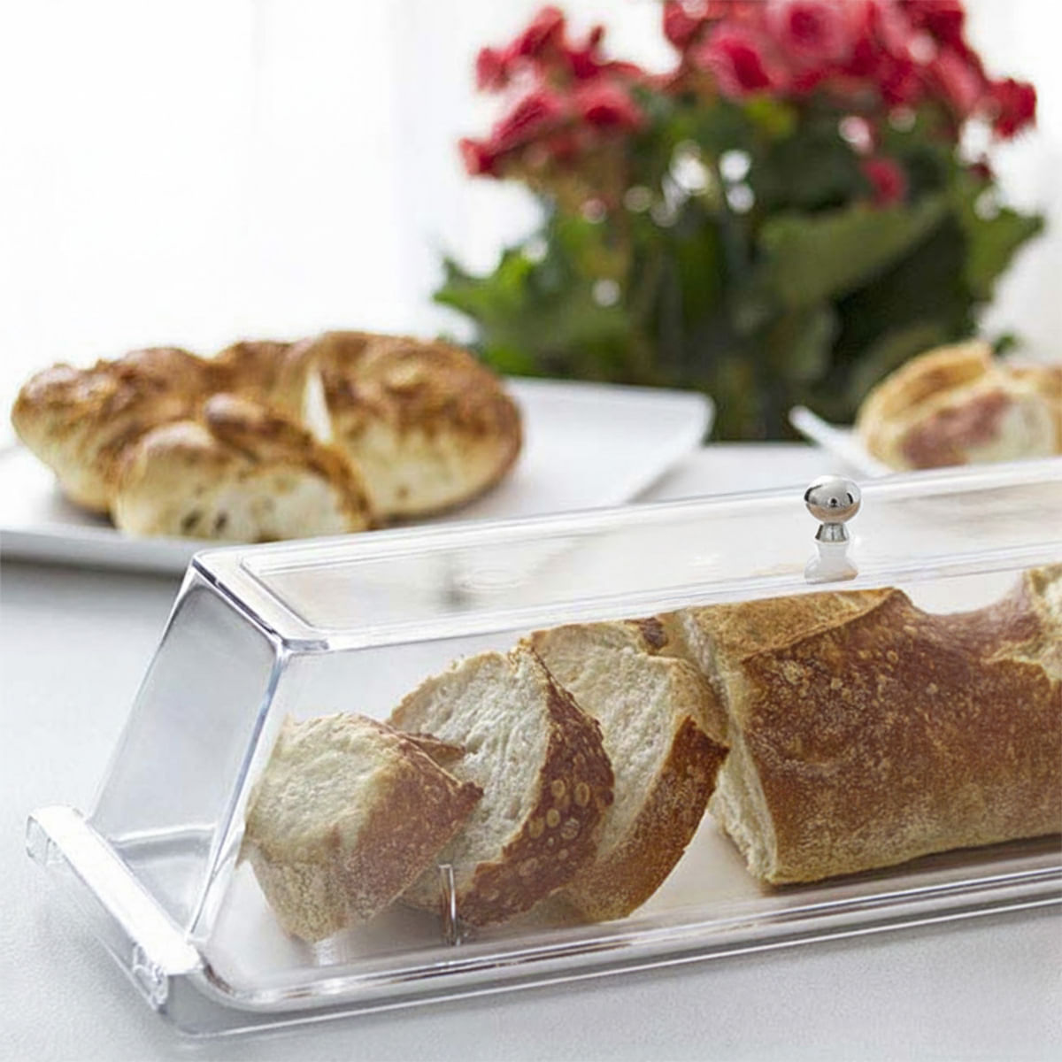 Bandeja Servir Retangular Com Tampa 15x50 Branca em Policarbonato - Imagem 2