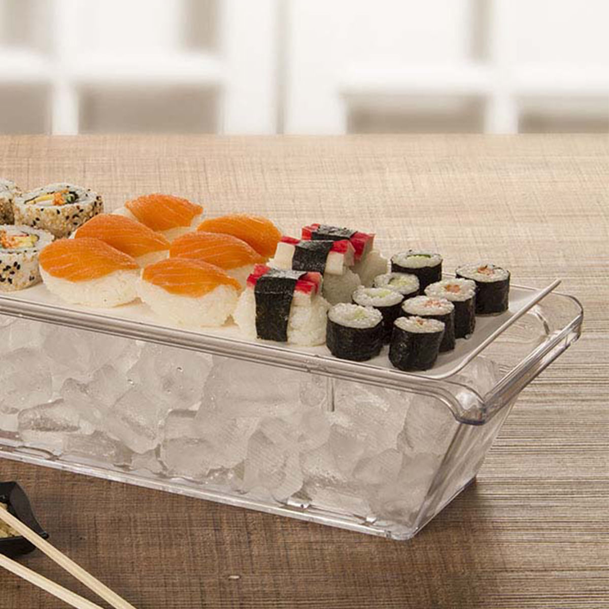 Bandeja Servir Retangular Com Tampa 15x50 Natural em Policarbonato - Imagem 2