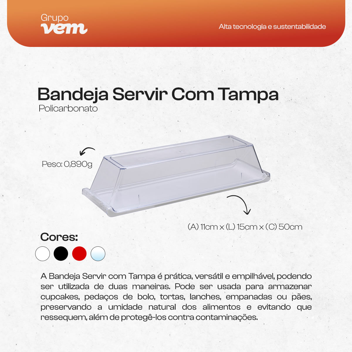 Bandeja Servir Retangular Com Tampa 15x50 Natural em Policarbonato - Imagem 5