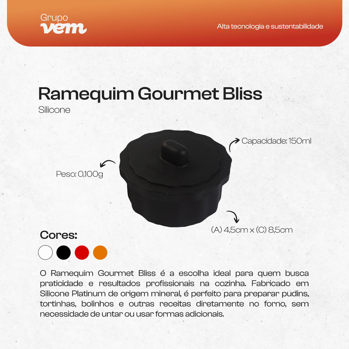 Ramequim Gourmet Bliss com Tampa 150ml Preto em Silicone - Imagem 4