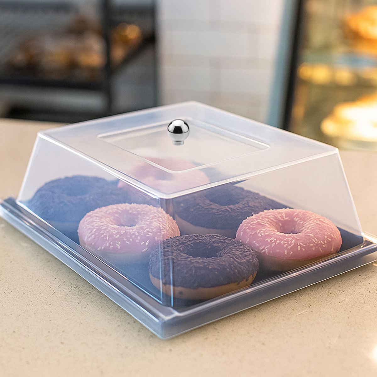 Bandeja Servir Quadrada Com Tampa 30x30 Preta em Polipropileno - Imagem 2