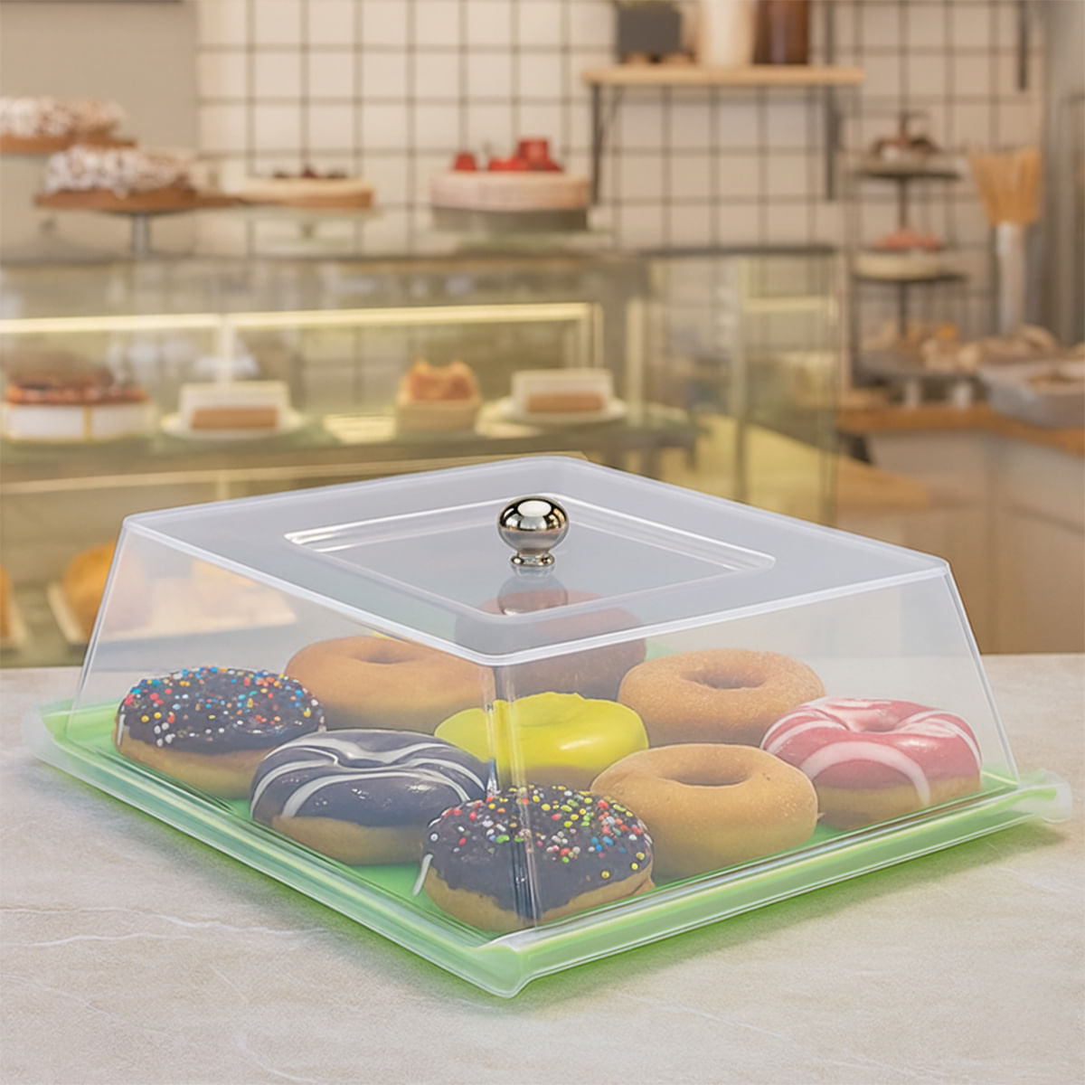 Bandeja Servir Quadrada Com Tampa 30x30 Verde em Polipropileno - Imagem 2