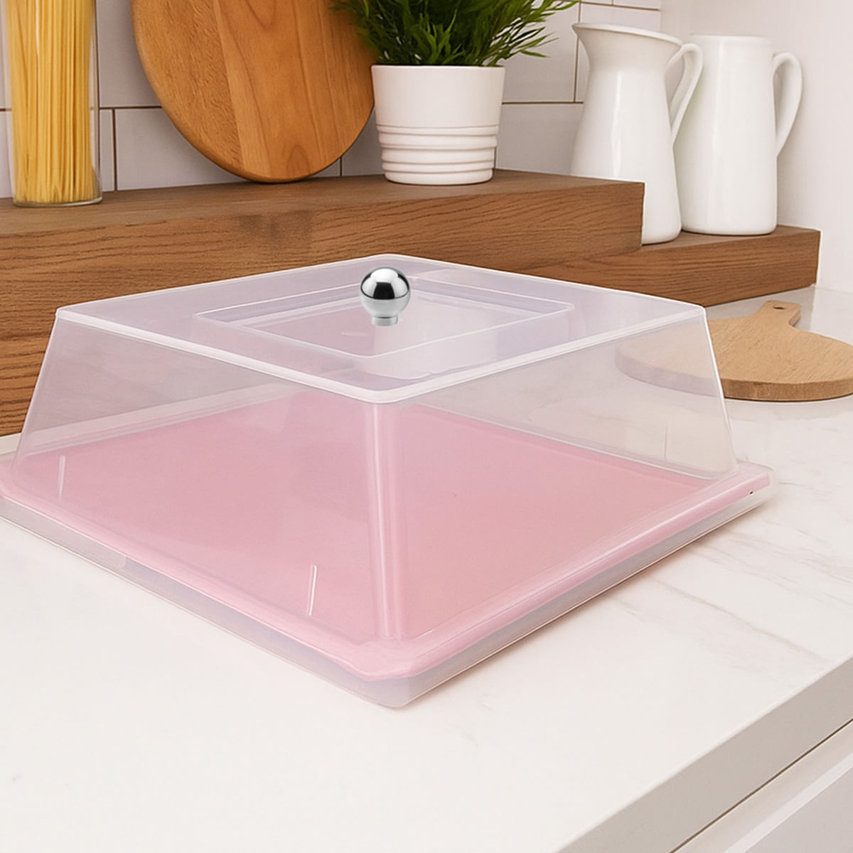 Bandeja Servir Quadrada Com Tampa 30x30 Vermelha em Polipropileno - Imagem 2