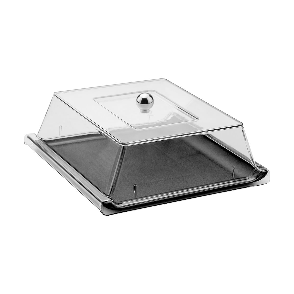 Bandeja Servir Quadrada Com Tampa 30x30 Preta em Policarbonato