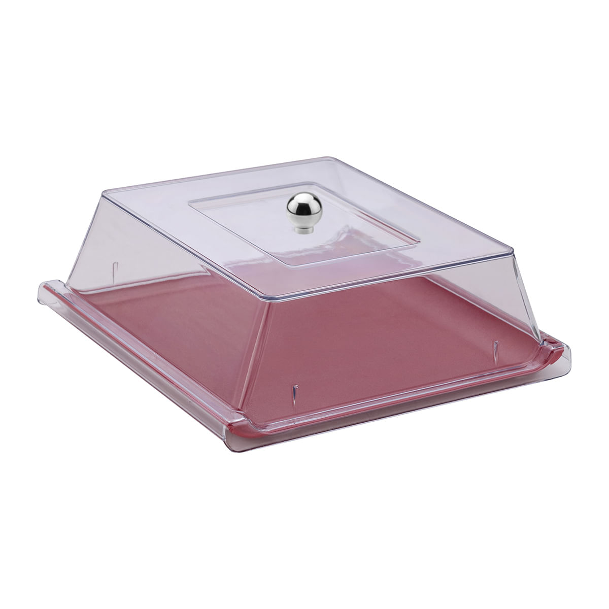 Bandeja Servir Quadrada Com Tampa 30x30 Vermelha em Policarbonato