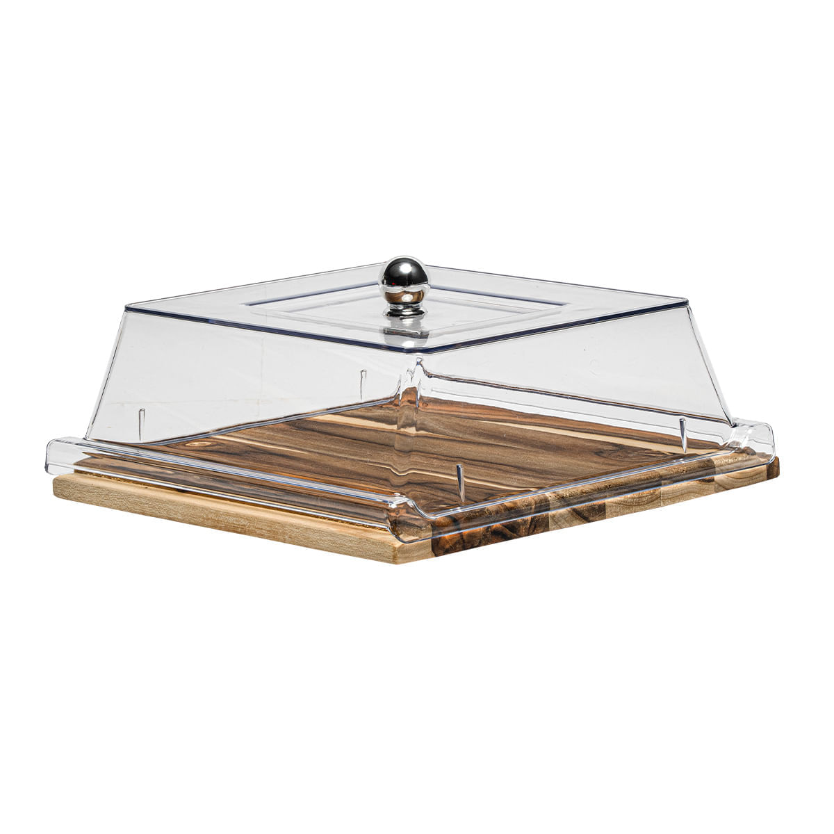 Bandeja Quadrada Wooden Glow 30,5x31cm em Madeira Teca com Tampa em Policarbonato